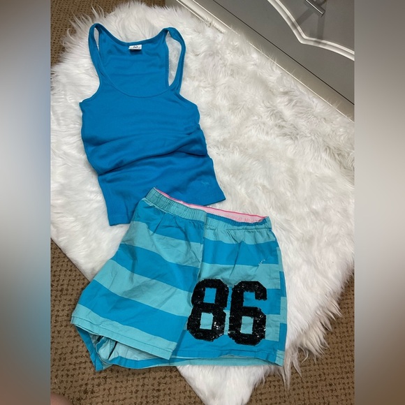 Y2K Victoria's Secret PINK Blue Shorts andTank Top